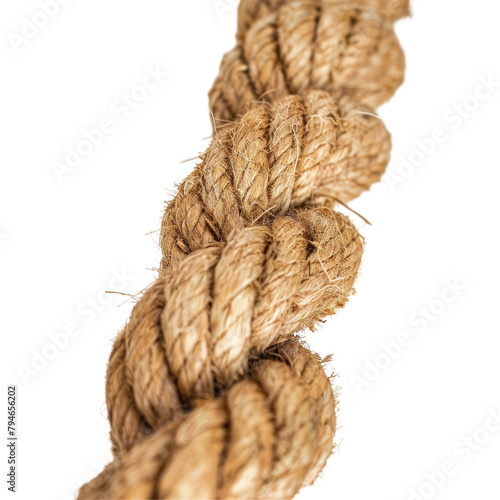 A close up photo captures a thick rope against a transparent background highlighting its texture and details