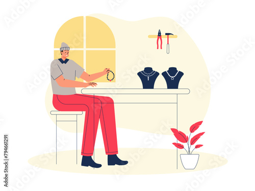 Handmade necklace. Craft vector illustration