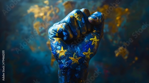 Hand painted like the European flag clenched into a fist   photo