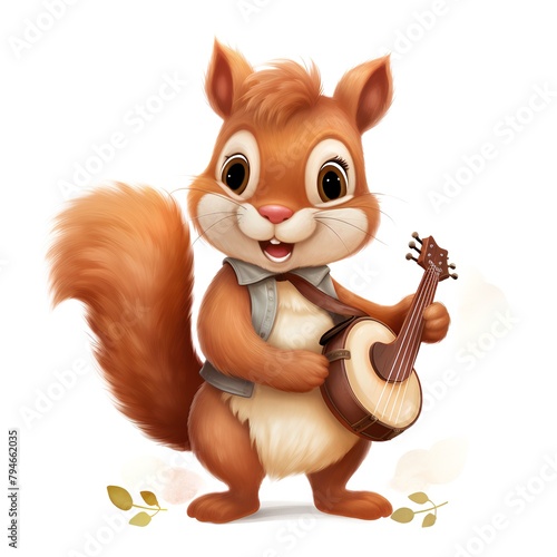 Cute squirrel with a guitar. Cartoon character. Vector illustration.