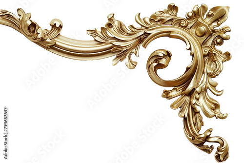 Gold baroque ornament element isolated on a transparent background 