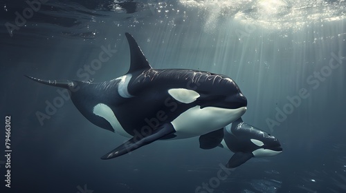 Killer Whale orcinus orca Female with Calf hd 8k wallpaper 