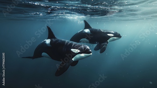 Killer Whale orcinus orca Female with Calf hd 8k wallpaper   photo