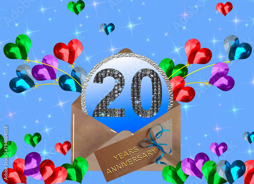 3d illustration, 20 anniversary. golden numbers on a festive background. poster or card for anniversary celebration, party