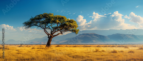 savanna with a big tree in the middle