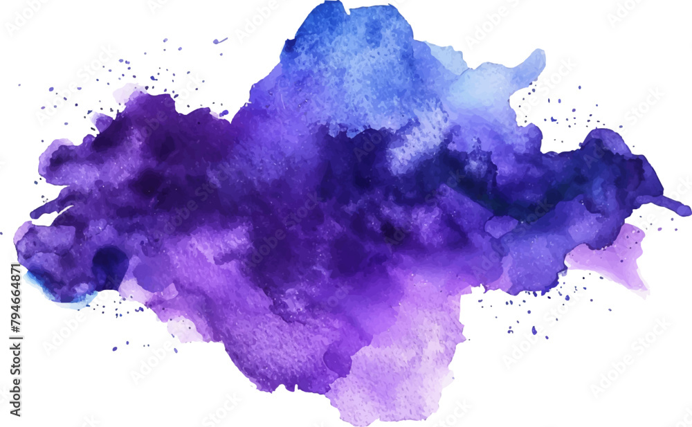 Watercolor purple and blue color abstract shape isolated on white background