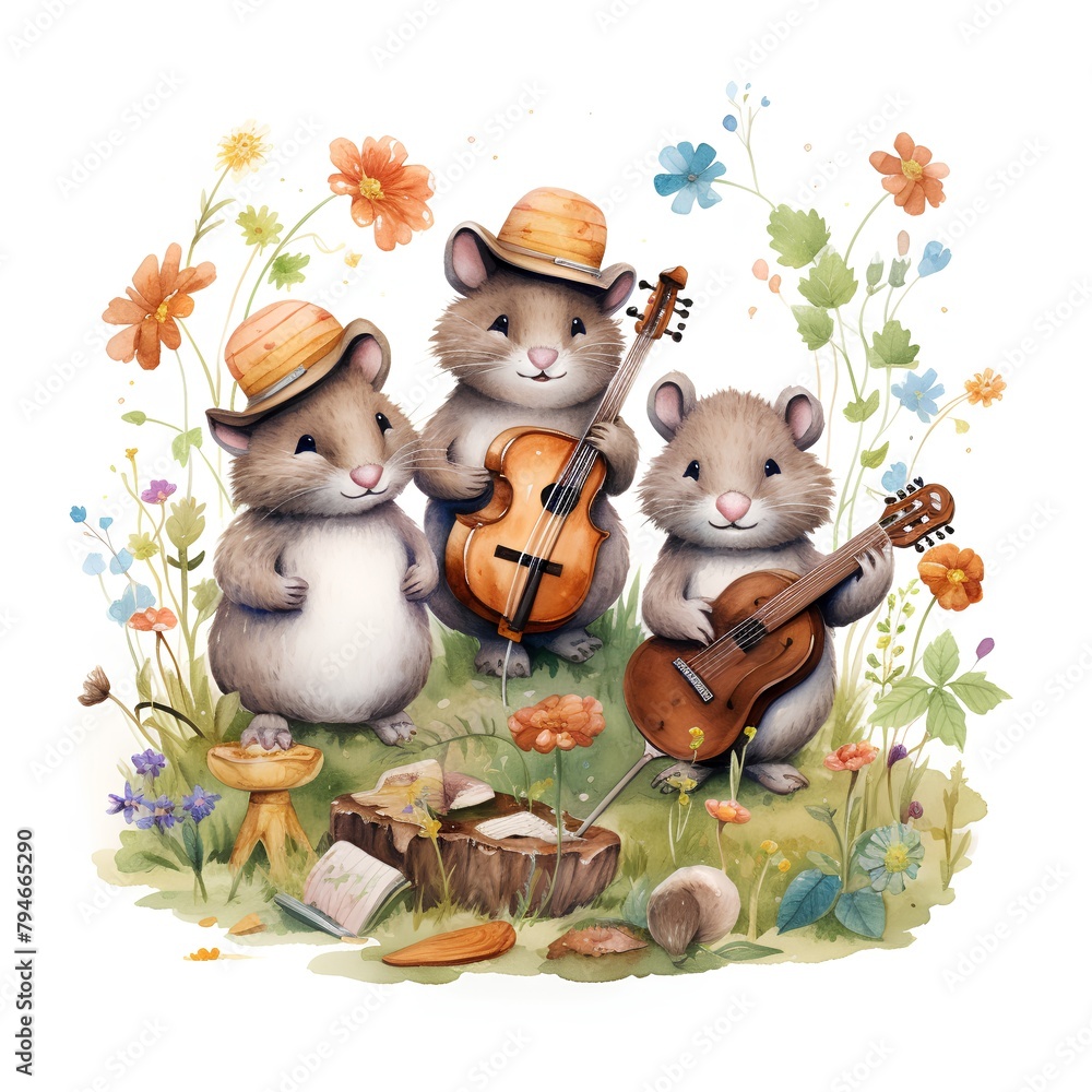 Cute children playing musical instruments. Watercolor hand drawn illustration. Cute children playing musical instruments. Watercolor hand drawn illustration.