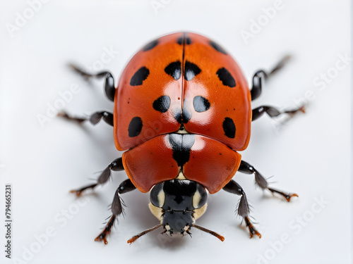 A ladybug on a white background, top view, macro view, details, animal specimens and environmental protection, Coccinellidae © StellarK