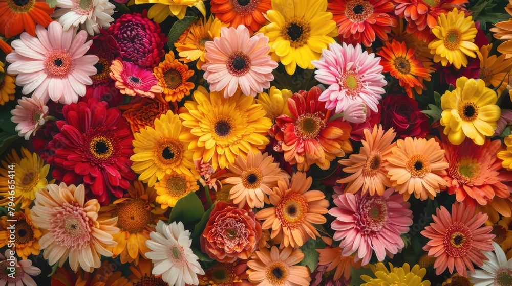 Top view of flowers as a background Top view of flowers as a background
