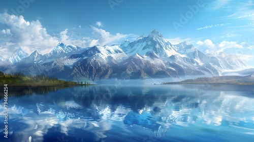 Majestic mountain range meets reflective blue water wallpaper hd 8k 