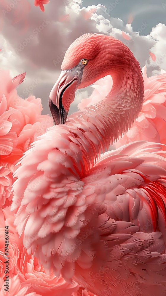 Fototapeta premium Design an eye-catching illustration with a birds-eye view angle against a backdrop of pastel pink hues, utilizing a mix of digital rendering techniques to bring out a modern and captivating aesthetic