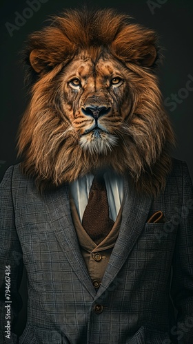 Lion dressed in an elegant and modern suit with a nice tie