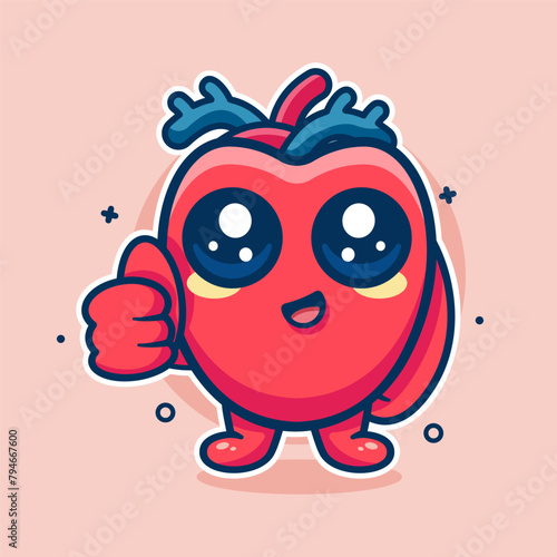 happy human heart organ character mascot with thumb up hand gesture isolated cartoon