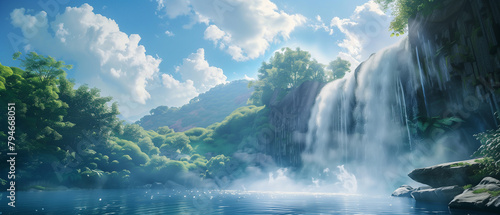 Waterfall landscape for banner background © AhmadSoleh