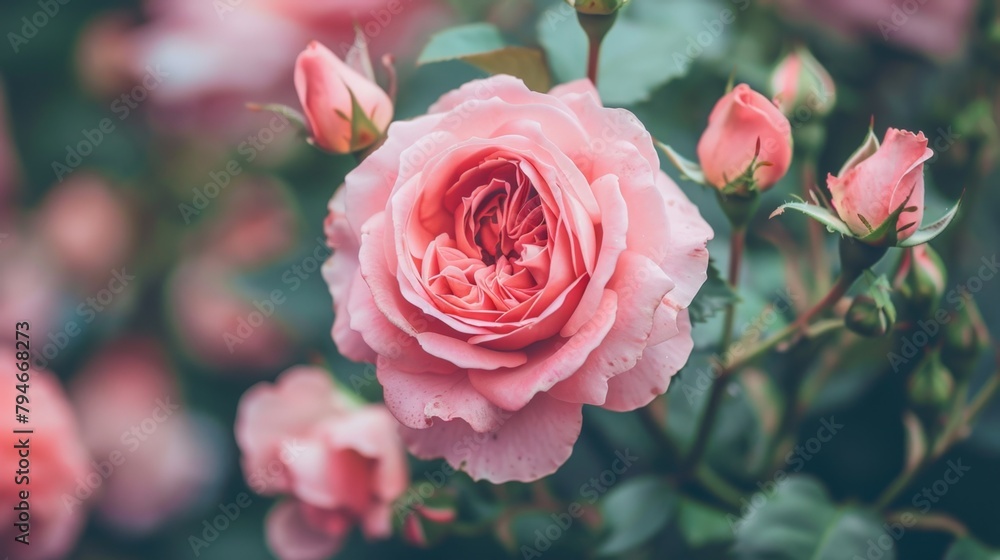 A pink rose blooming in garden