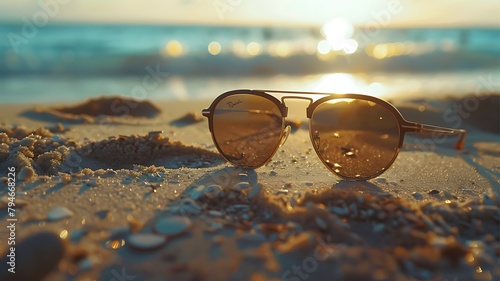 Wallpaper Mural Close up view. A sunglasses on the sand at the beach. Torontodigital.ca