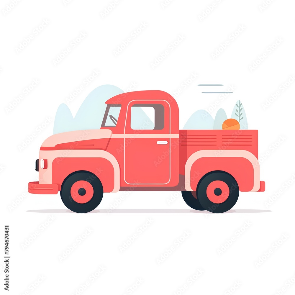 Pickup truck. Vector illustration in flat style on white background.