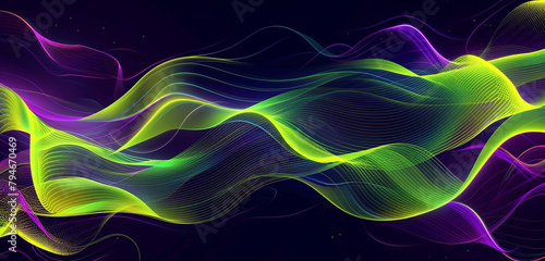 Vibrant abstract vector banner, waves in neon purple and electric lime.