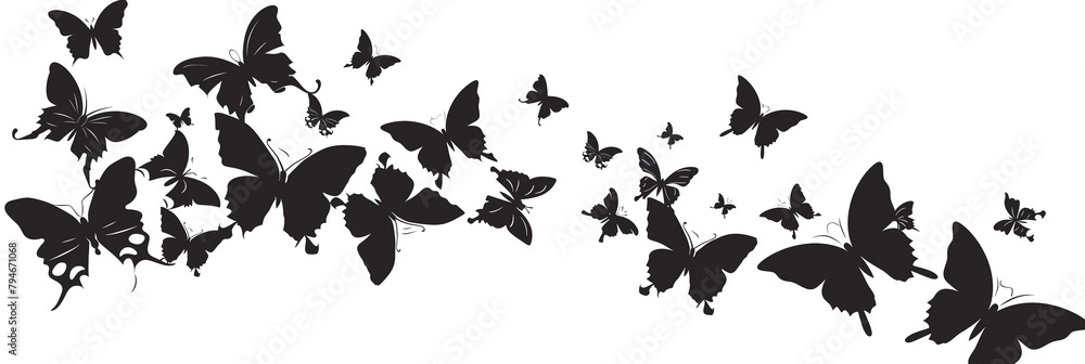A group of butterfly silhouettes isolated on a transparent background A group of butterfly silhouettes isolated on a transparent background