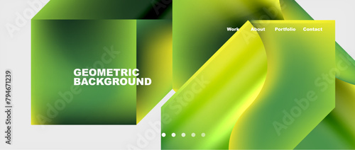 A pattern of green and yellow arrows resembling terrestrial plants and grass arranged in geometric shapes like rectangles, triangles, and circles on a white background