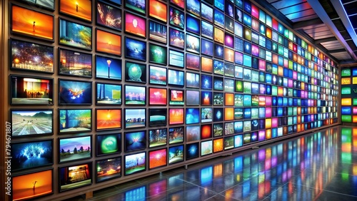 Wall of Televisions Displays Colorful Broadcasts, Catering to Diverse Hobbies and Tastes.