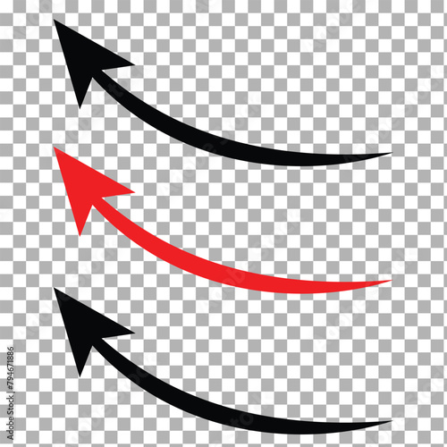 Straight and curved long arrow vector icon. Arrow icon set.
