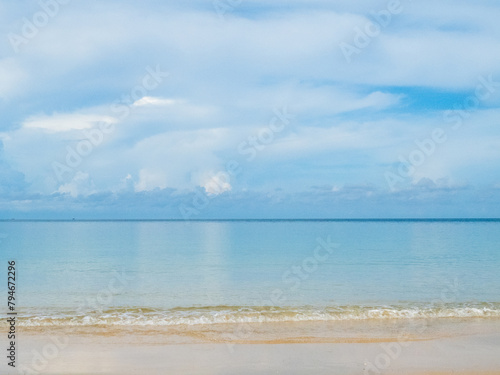 Beautiful horizon Landscape summer panorama front view point tropical sea beach white sand clean blue sky background calm nature ocean andaman wave water travel at Koh Muk Trang Thailand sun day time © Singh