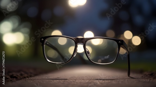 road leading to a source of light behind an eyeglass, with blur background.generative.ai