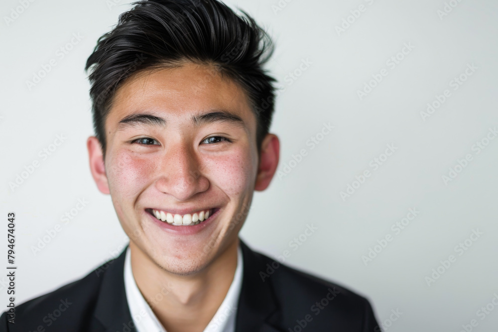 Portrait of healthy, cheerful handsome young Asian man smiling and looking at camera with white background. Happy, health and mental healthcare concept Portrait of healthy, cheerful handsome young Asian man smiling and looking at camera with white background. Happy, health and mental healthcare concept