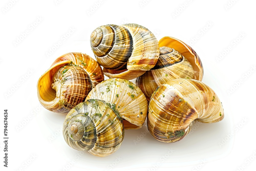 Escargots Baked French snails with Garlic butter on white background Escargots Baked French snails with Garlic butter on white background