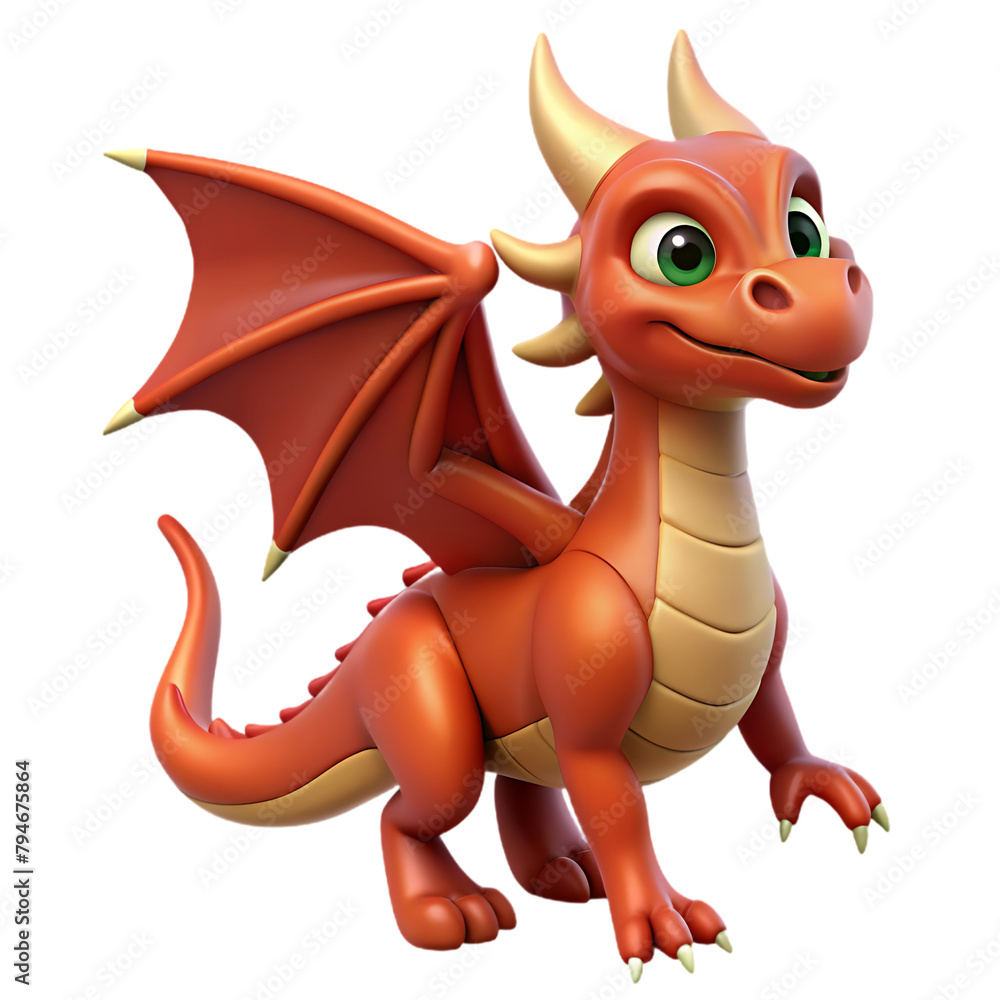 Fototapeta premium 3d dragon with wings sitting transparent background