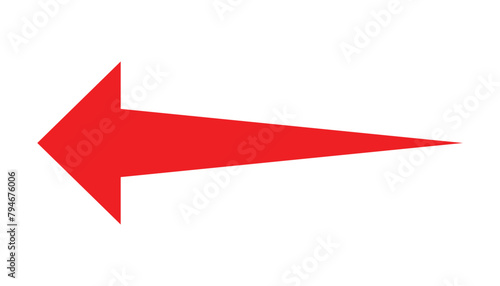 Red arrow icon. Straight long left vector arrow icon. Long arrow.