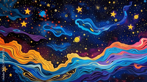 night sky full of stars abstract illustration poster background