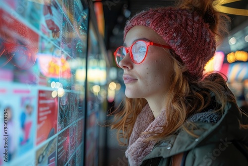 Customer enjoying a personalized shopping experience in a smart store, with AI recommendations displayed on interactive mirrors