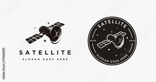 Space satellite logo icon vector illustration on white background