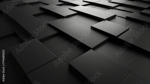 black abstract, wallpaper, monochrome design, neat symmetrical pattern, parallelogram tiles, right lower third lighting  photo