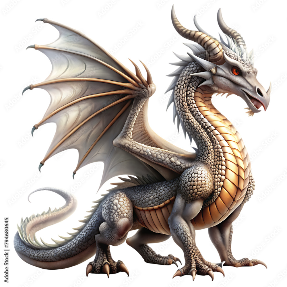 Fototapeta premium dragon with wings sitting transparent background