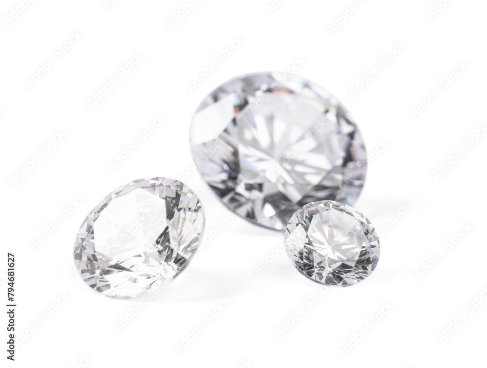 Three beautiful shiny diamonds isolated on white Three beautiful shiny diamonds isolated on white