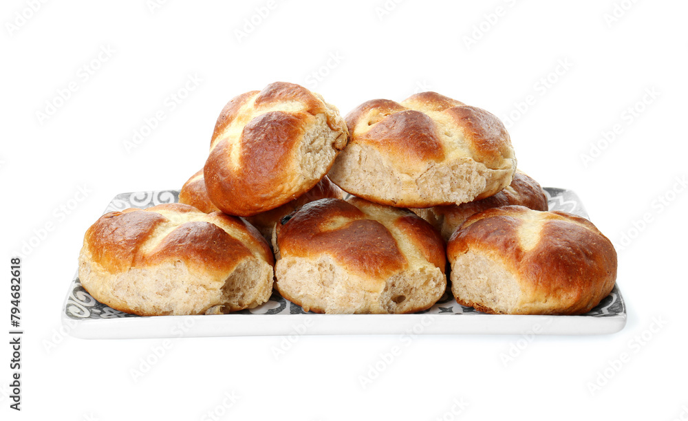 Tasty hot cross buns isolated on white Tasty hot cross buns isolated on white