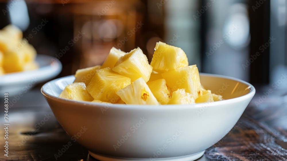 A bowl of pineapples on a table A bowl of pineapples on a table