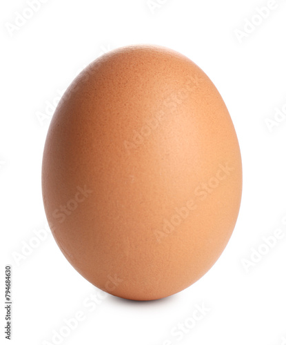 One raw chicken egg isolated on white