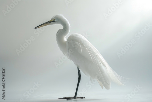 An egret stands, poised and graceful