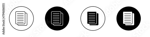 Duplicate icon set. copy document data vector symbol. matching file sign. replica icon in black filled and outlined style. photo