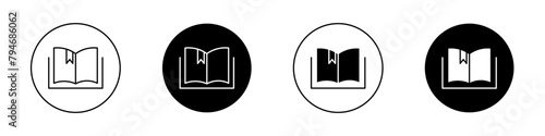 Book bookmark icon set. study book favorite page mark ribbon vector symbol in black filled and outlined style. photo