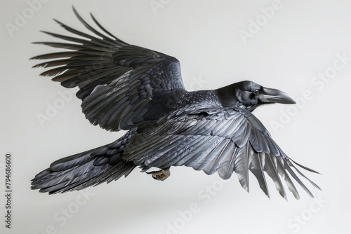 A raven glides, intelligence in its eyes