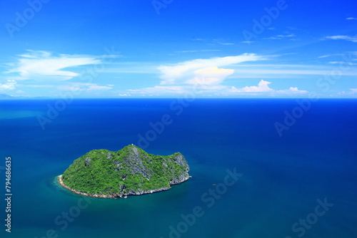 Aerial view of Koh Luam Island in the middle of the Gulf of Thailand that is planned to be a habitat for increasing the number of monkeys. Prachuap khiri khan province. Thailand  photo