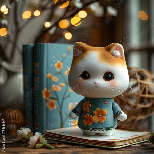 Captivating Kawaii Flower Cat Leaping Across a Children s Book Page Inviting Young Readers on an Imaginative Adventure