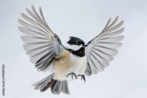 A chickadee flits, lively and small