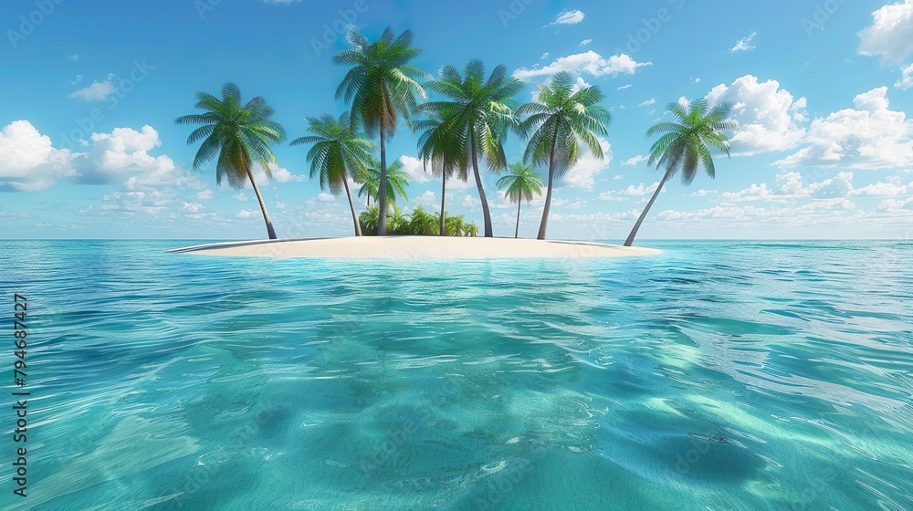 A product display base with a tropical island background, complete with palm trees, white sand, and crystal-clear water, evoking a sense of paradise. A product display base with a tropical island background, complete with palm trees, white sand, and crystal-clear water, evoking a sense of paradise.