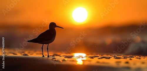 Early morning light casting a soft glow on a solitary common sandpiper foraging in shallow water.